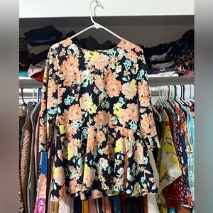 Elegant Floral Midi blouse/skirt set - Black and Peach